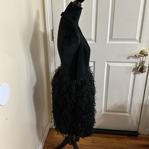 ASOS LUXE Faux Feather Plunge Dress - Picture 8 of 8